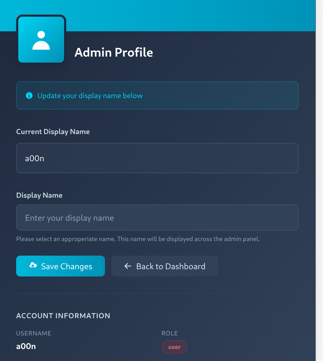 Admin Dashboard Page